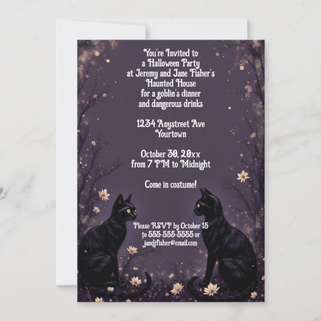 Black Cats and Flowers Halloween Party Invitation (Front)