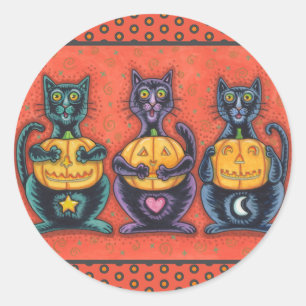 BLACK CATS AND JACKS SEE NO EVIL, FUNNY FELINES CLASSIC ROUND STICKER
