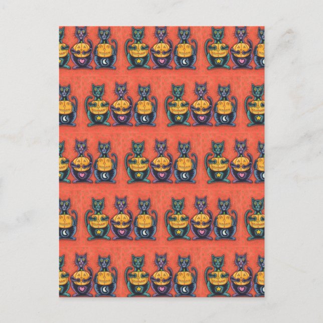 BLACK CATS AND JACKS SEE NO EVIL, FUNNY FELINES POSTCARD (Front)