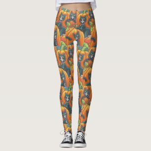 BLACK CATS AND MICE HALLOWEEN LEGGINGS Orange