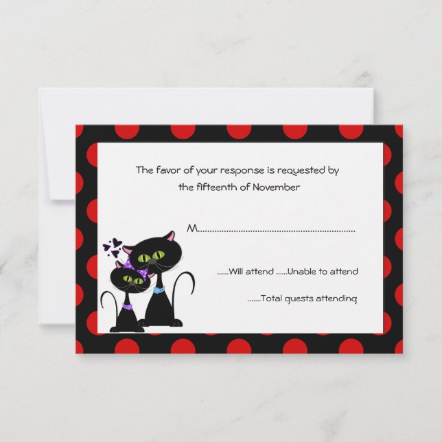 Black Cats and Polka Dots Wedding Response Card (Front)
