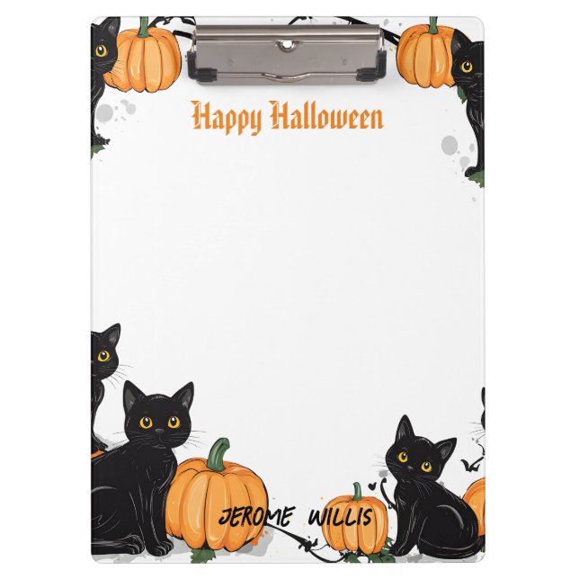 Black cats and Pumpkin Happy Halloween Clipboard (Front)