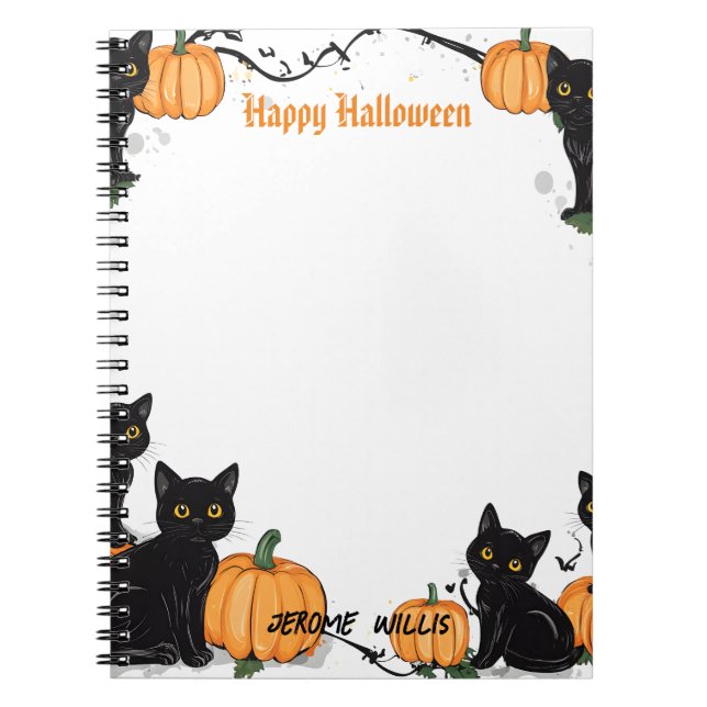 Black cats and Pumpkin Happy Halloween Notebook (Front)