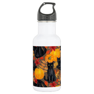 Black cats and pumpkins 2 532 ml water bottle