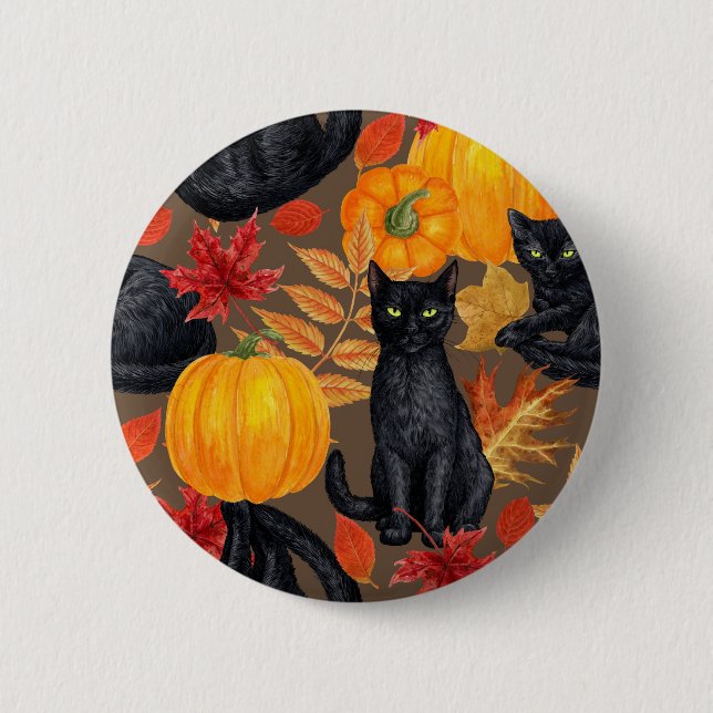 Black cats and pumpkins 2 6 cm round badge (Front)