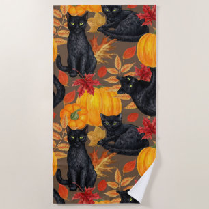 Black cats and pumpkins 2 beach towel