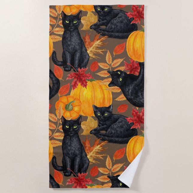 Black cats and pumpkins 2 beach towel (Front)