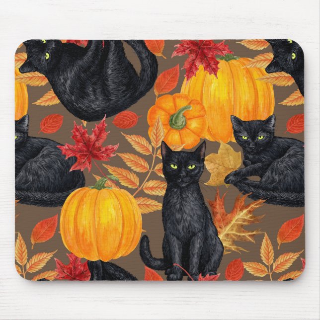 Black cats and pumpkins 2 mouse pad (Front)