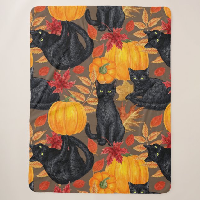 Black cats and pumpkins 2 sherpa blanket (Front)