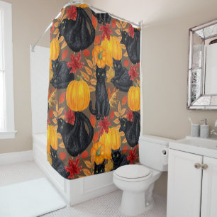 Black cats and pumpkins 2 shower curtain