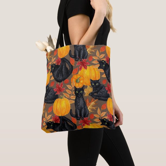 Black cats and pumpkins 2 tote bag (Close Up)