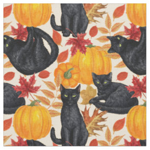 Black cats and pumpkins fabric