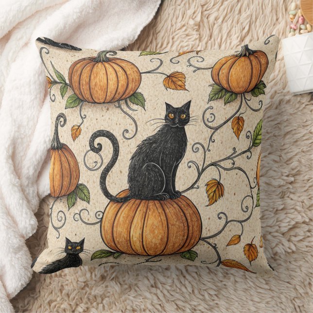 Black Cats and Pumpkins Halloween Pattern Cushion (Blanket)