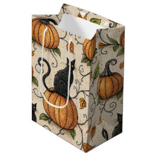 Black Cats and Pumpkins Halloween Pattern Medium Gift Bag