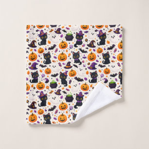 Black Cats And Pumpkins Halloween Pattern Uses 🎃 Wash Cloth