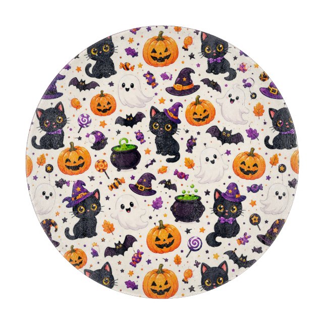 Black Cats And Pumpkins Halloween Repeat Theme 🐈 Cutting Board (Front)