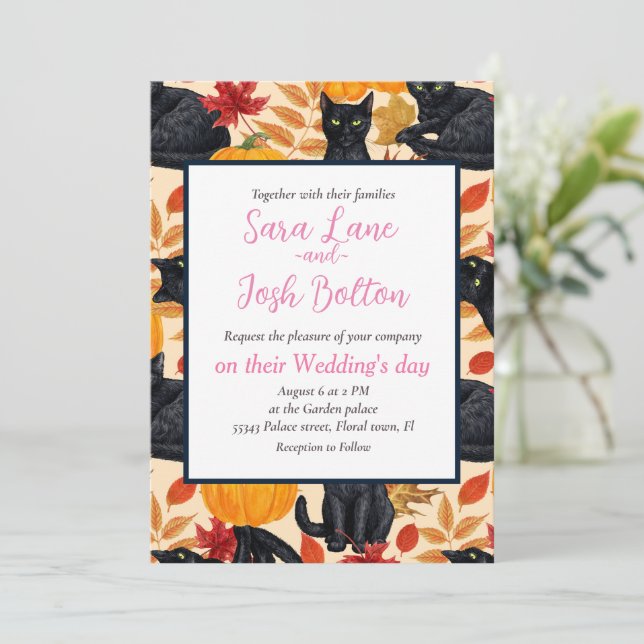 Black cats and pumpkins  invitation (Standing Front)