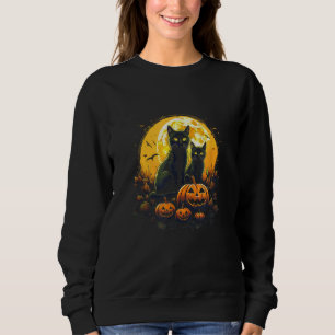 Black Cats and Pumpkins Moon  Cat  s Halloween Sweatshirt