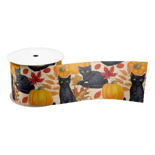 Black cats and pumpkins satin ribbon