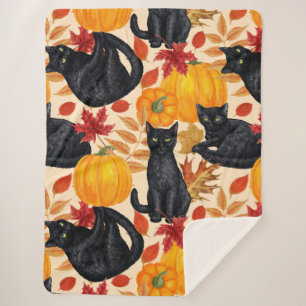 Black cats and pumpkins  sherpa blanket