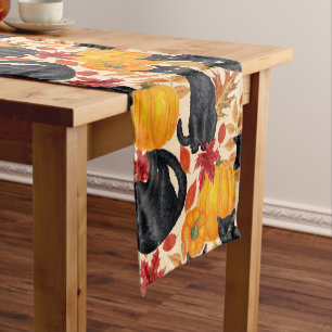 Black cats and pumpkins short table runner