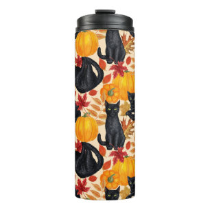 Black cats and pumpkins thermal tumbler