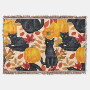 Black cats and pumpkins  throw blanket
