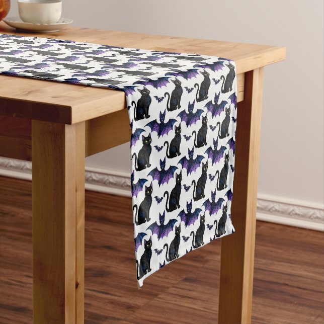 Black Cats and Purple Bats Short Table Runner (In Situ)