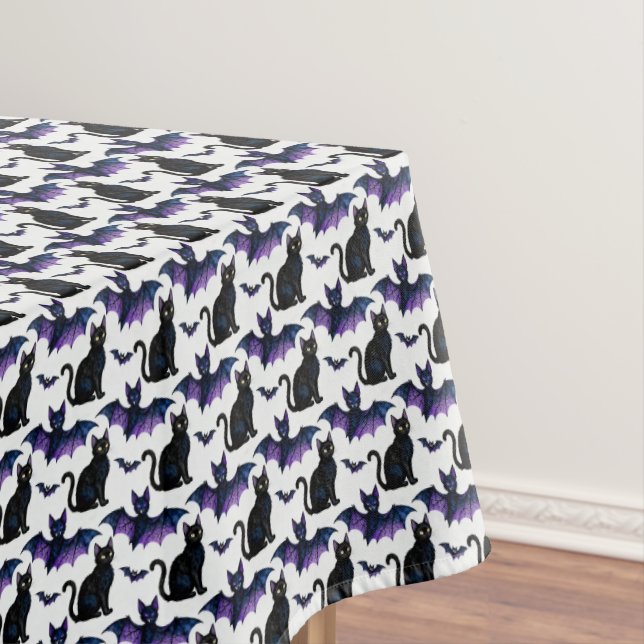 Black Cats and Purple Bats Tablecloth (In Situ)
