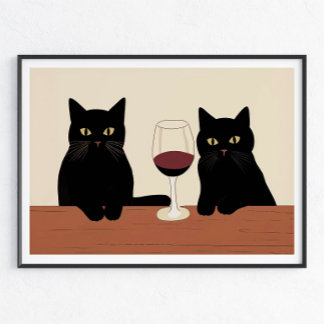 Black Cats and Red Wine Minimalist  Poster
