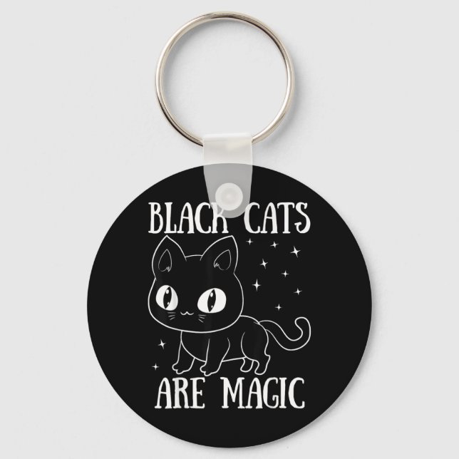Black Cats Are Magic Cute Halloween Cat Key Ring (Front)