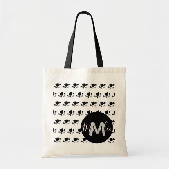 Black Cats Black and White  Name Library Books Tote Bag (Front)