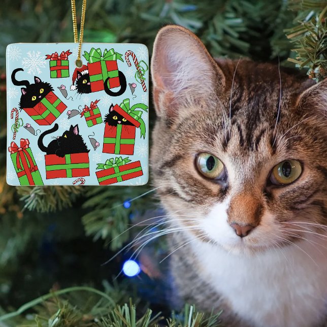 Black Cats Christmas Presents Ceramic Ornament (Creator Uploaded)