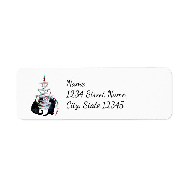 Black Cats Christmas Tree Address Labels (Front)