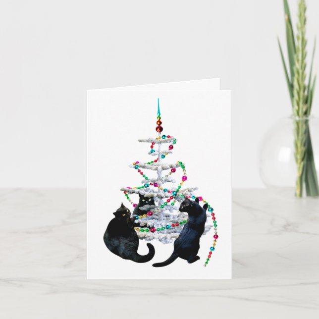 Black Cats Christmas Tree Card (Front)