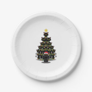 Black cats Christmas tree Cat Christmas Paper Plate
