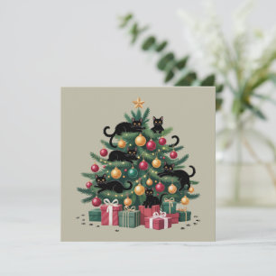 Black Cats Christmas Tree Cat Lover Xmas Lights Holiday Card