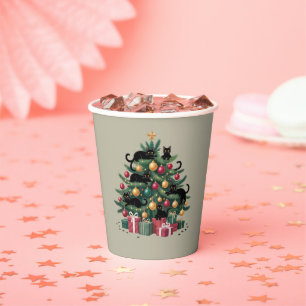 Black Cats Christmas Tree Cat Lover Xmas Lights Paper Cups