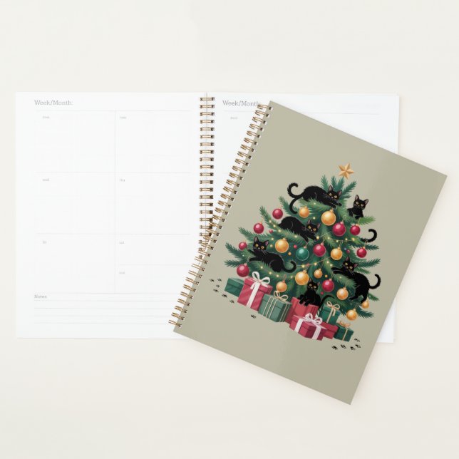 Black Cats Christmas Tree Cat Lover Xmas Lights Planner (Display)