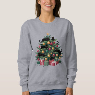 Black Cats Christmas Tree Cat Lover Xmas Lights Sweatshirt