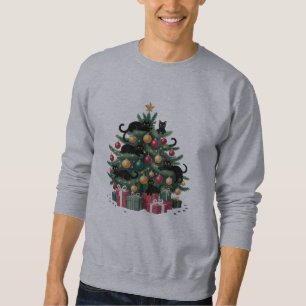 Black Cats Christmas Tree Cat Lover Xmas Lights Sweatshirt