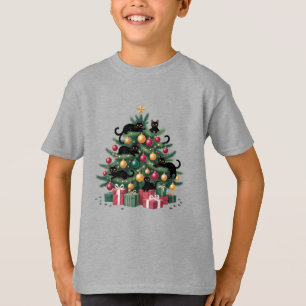 Black Cats Christmas Tree Cat Lover Xmas Lights T-Shirt