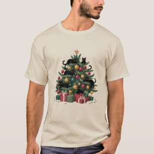 Black Cats Christmas Tree Cat Lover Xmas Lights T-Shirt