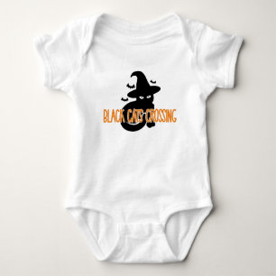 Black Cats Crossing with Witch Kitty Halloween Baby Bodysuit