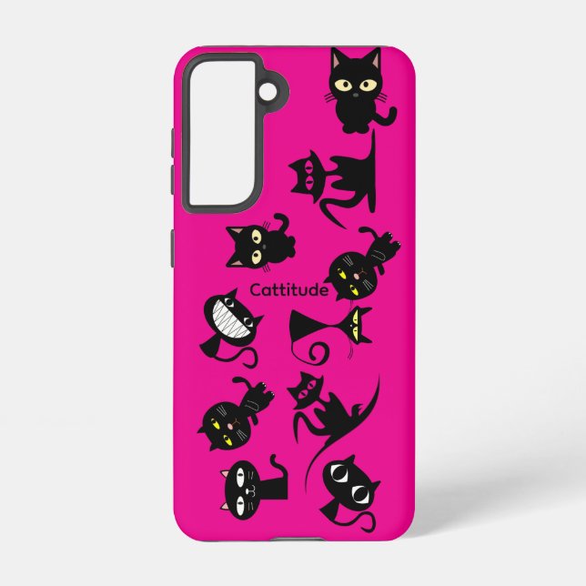 Black Cats Fuchsia Samsung Galaxy Phone Case (Back)