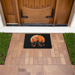 Black Cats Full Moon Funny Animal Pet Lover Hallow Doormat