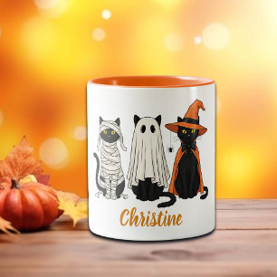 Black Cats Ghosts Halloween Two-Tone Coffee Mug