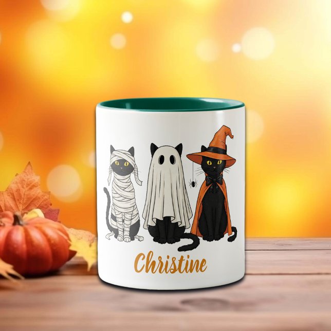 Black Cats Ghosts Halloween Two-Tone Coffee Mug (Creator Uploaded)