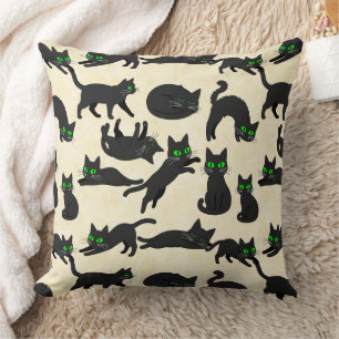Black Cats Green Eyes Cute Kittens Warm Cream Cushion