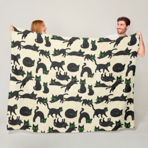 Black Cats Green Eyes Cute Kittens Warm Cream Fleece Blanket